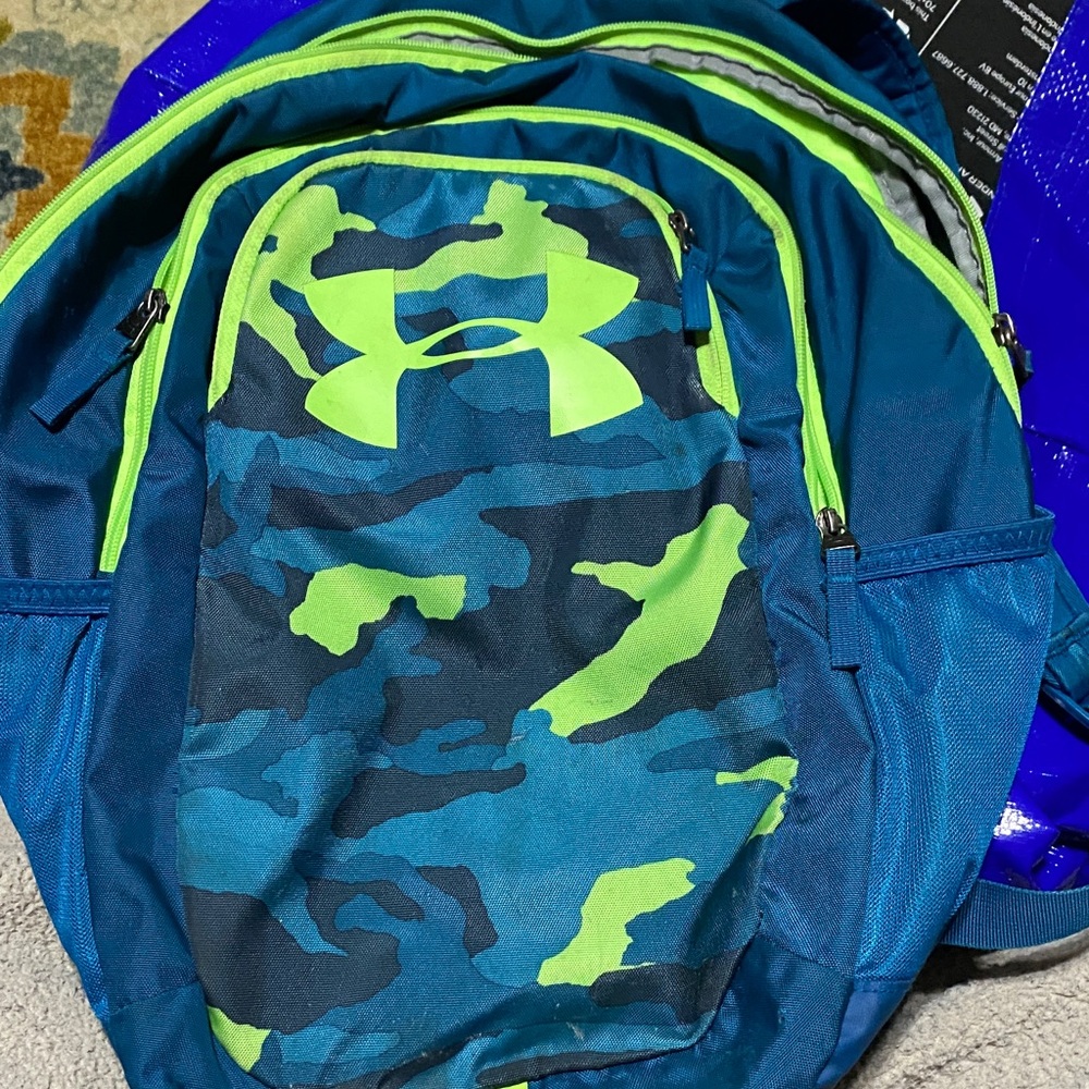 Under Armour Blue and Neon Green Camo Backpack